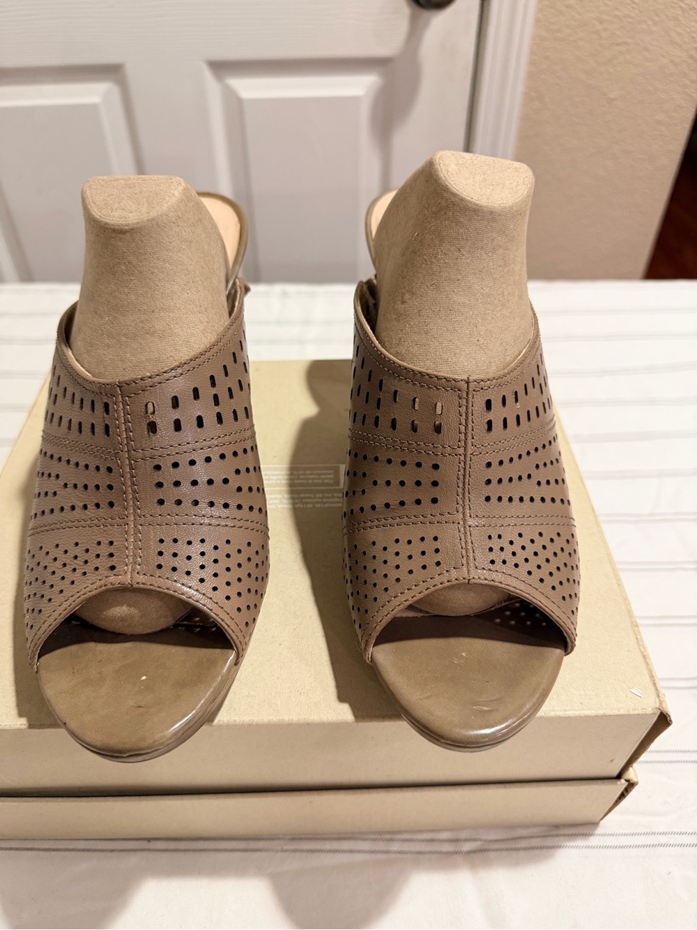 Naturalizer Perforated Peep-Toe Mule in Taupe Brown
